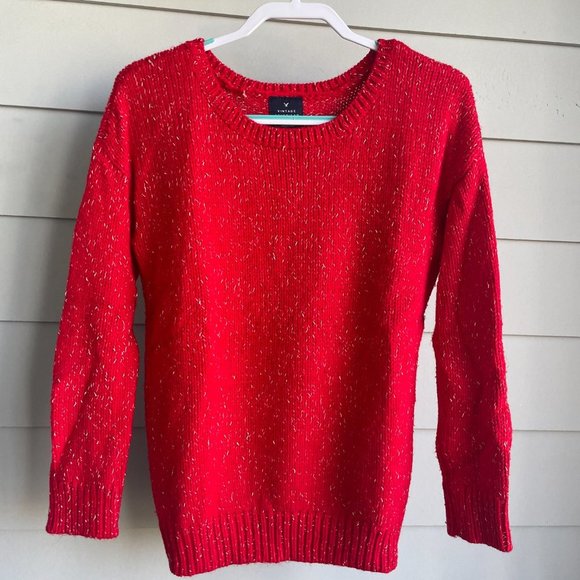 7 Tops $25/American Eagle Outfitters Vintage Scoop Neck Red&Gold Sweater.Med - Picture 1 of 9
